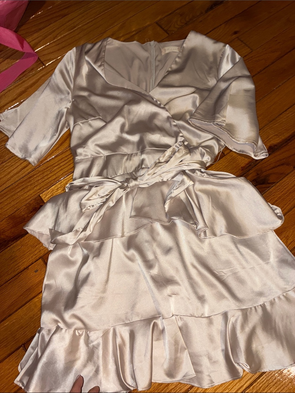 Alterd state champagne Satin Wrap Dress with Ruffle Hem